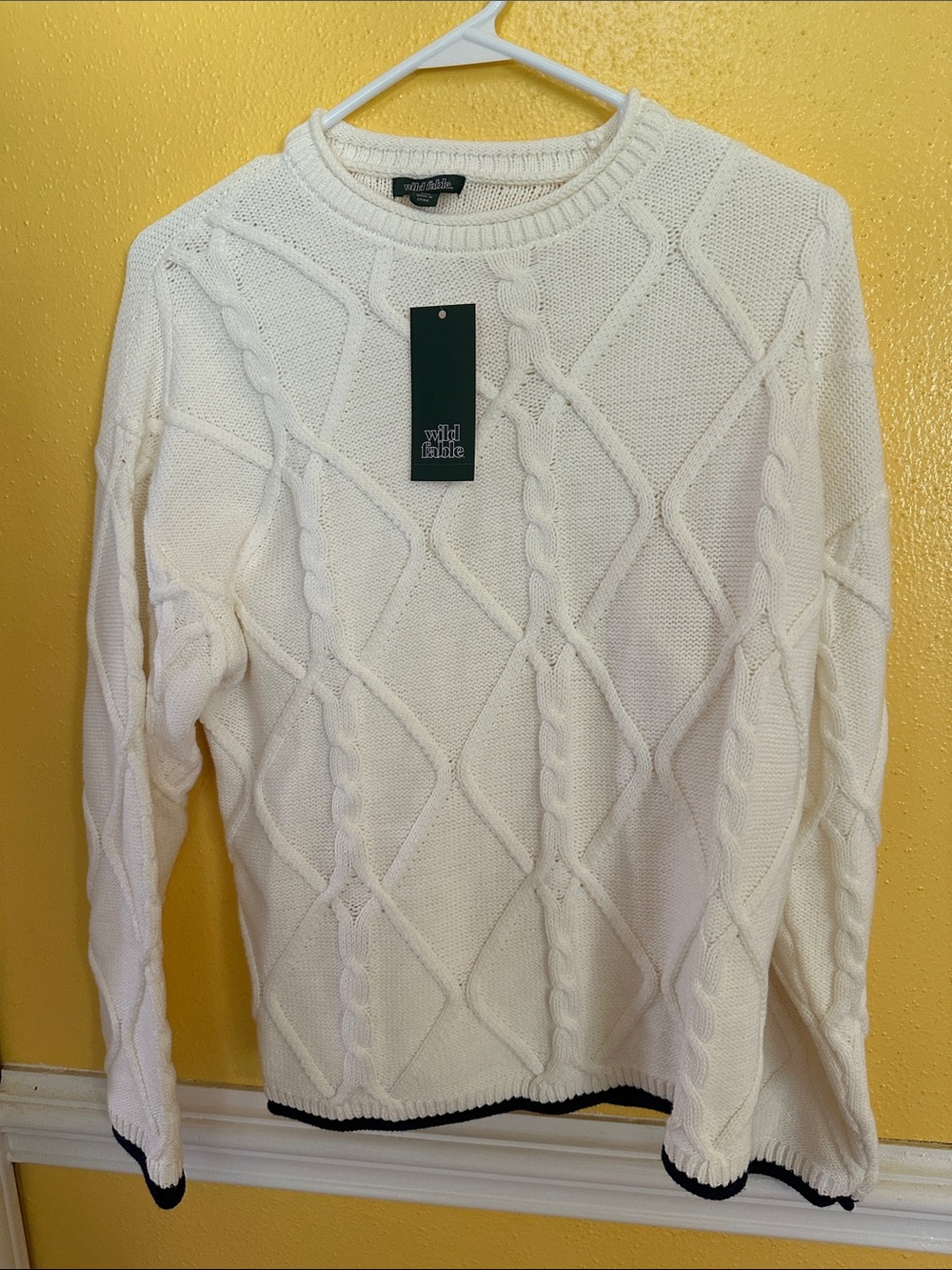 wild fable Cream Diamond Cable Knit Crew Sweater